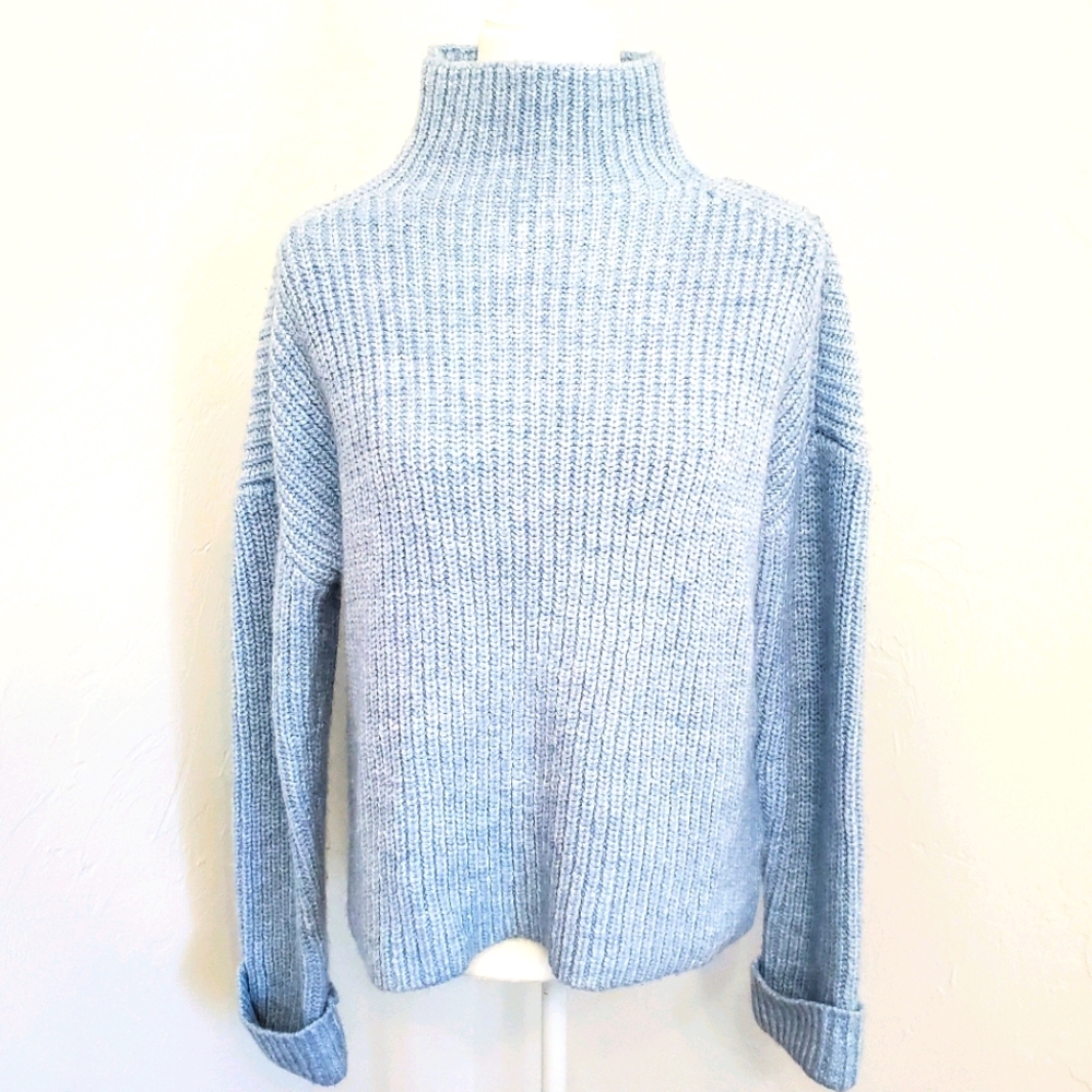 Marled Blue Mockneck Chunky Sweater